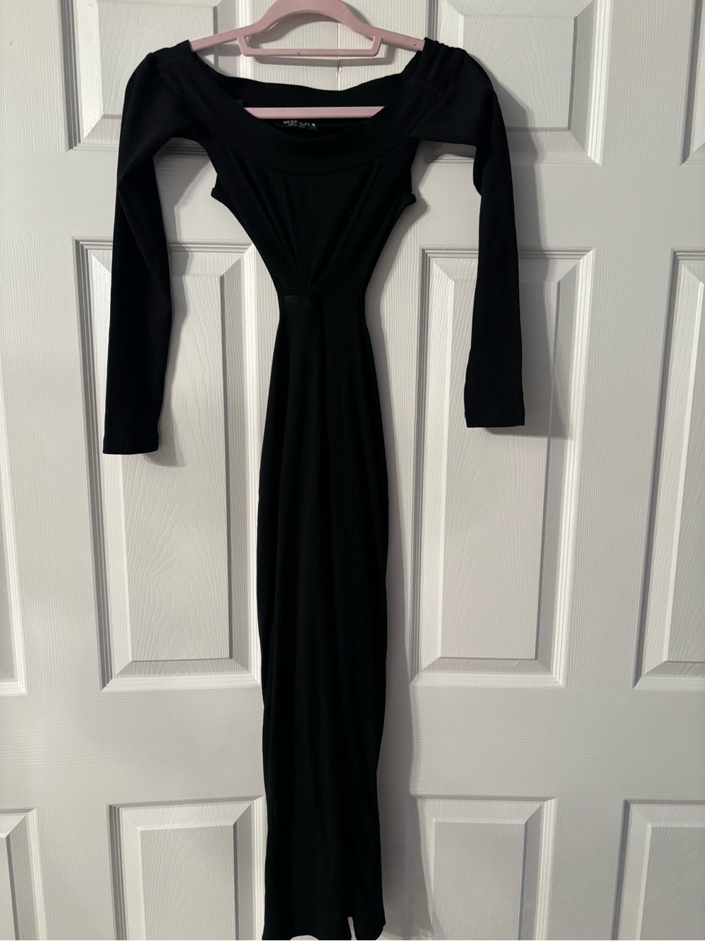 Nasty Gal Black Long Sleeve Ribbed Maxi Dress